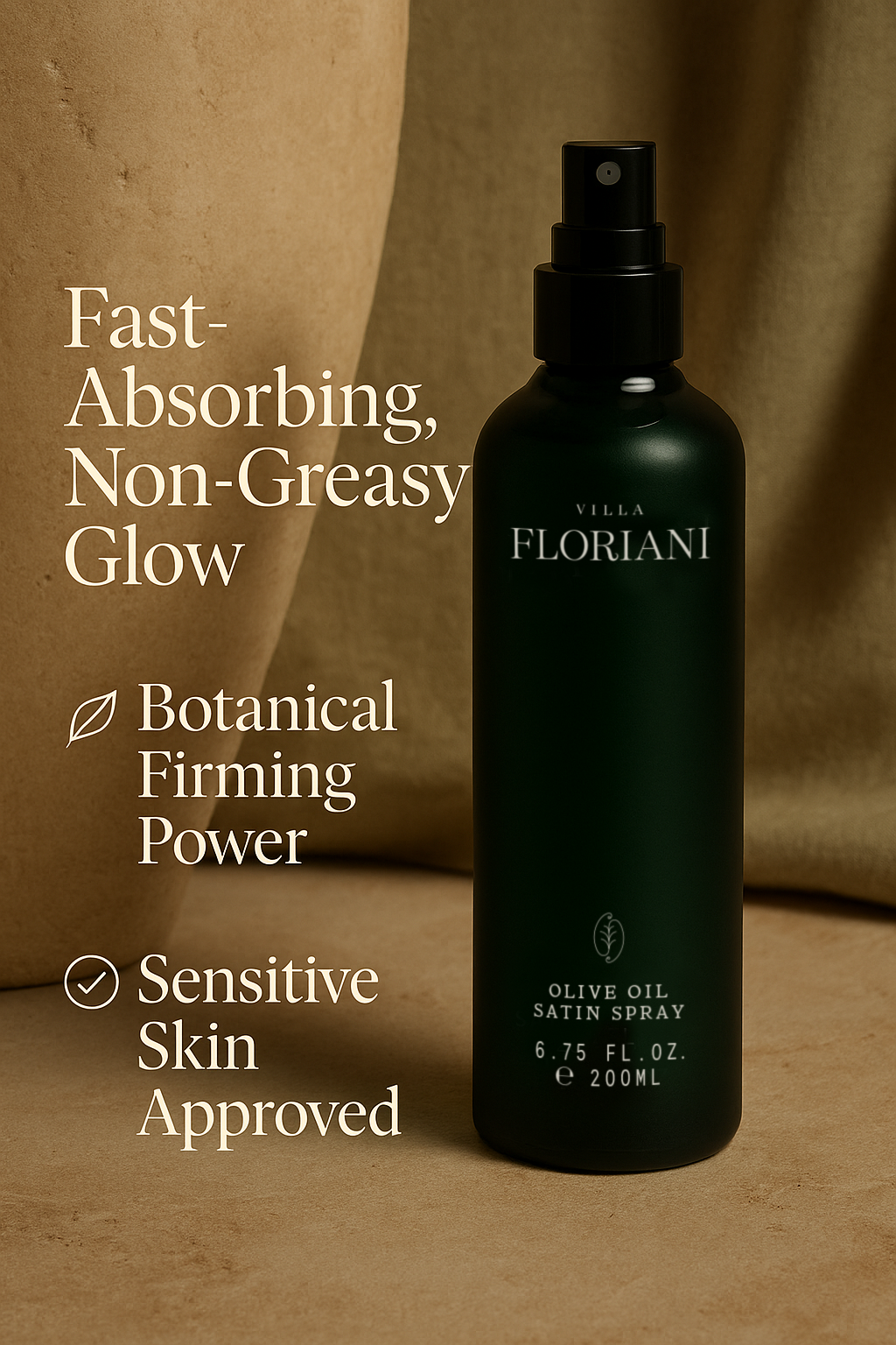 Villa Floriani spray body oil bottle a fast absorbing moisturizing body oil with botanical firming power.