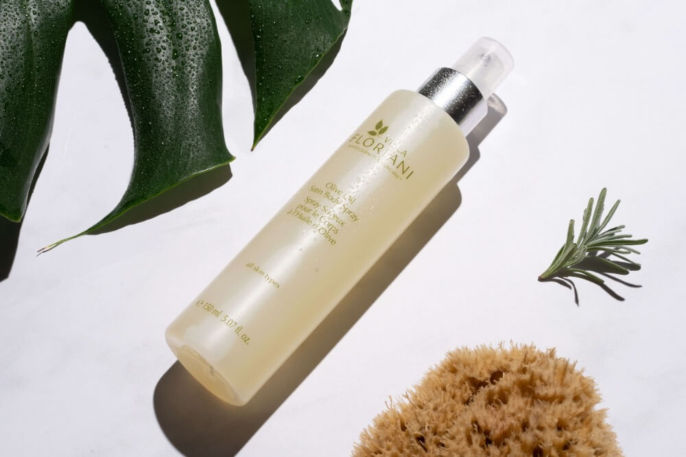Villa Floriani Olive Oil Body Spray a natural moisturizing body oil spray infused with botanical extracts to nourish and soften skin.